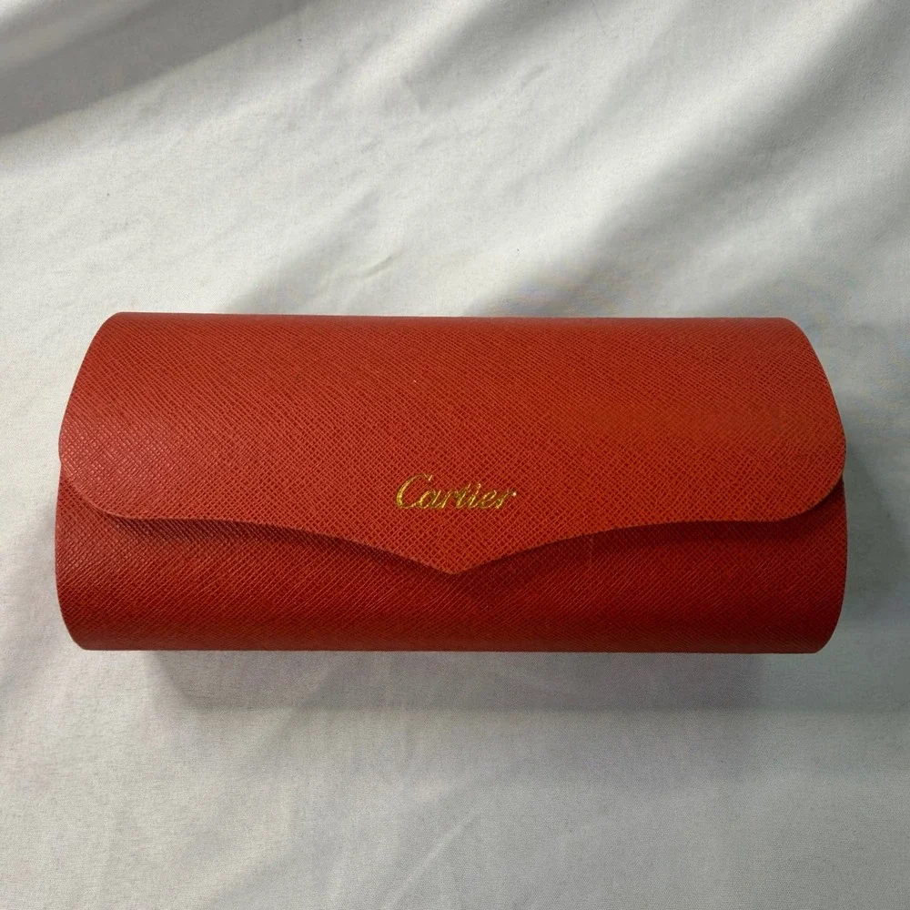 Cartier Red Cross-Grain Leather Sunglasses Case Set with Dust Bag and Cloth